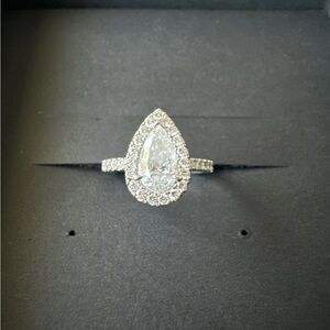 14K White Gold Pear Halo Engagement Ring - Center 1CT Round 1CT
